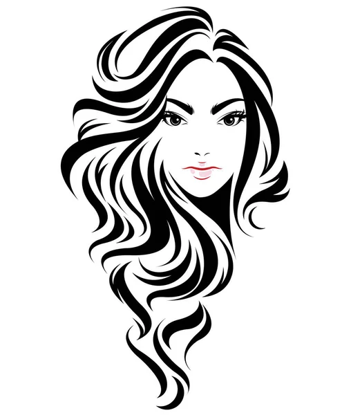 Women Long Hair Style Icon Logo Women Face White Background — Stock Vector