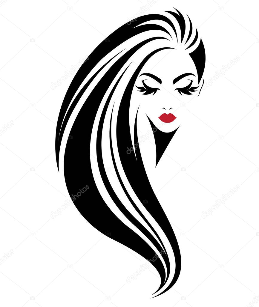 Women long hair style icon, logo women on white background