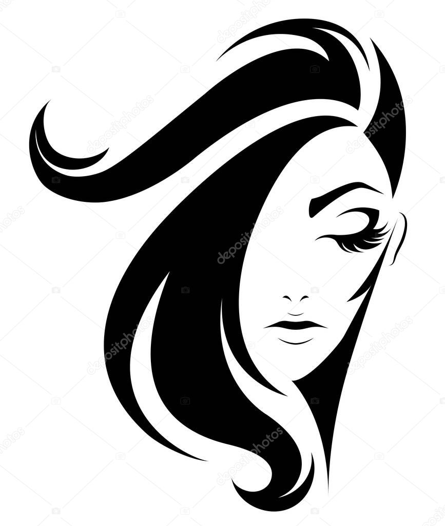 Women short hair style icon, logo women on white background