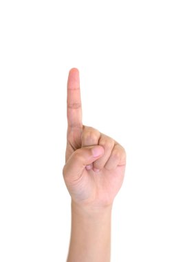 Sol el izole bir parmak gösteren kadın..