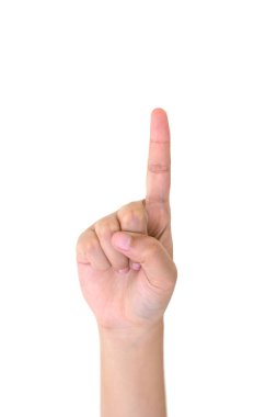 Sağ eli izole bir parmak gösteren bir kadın..