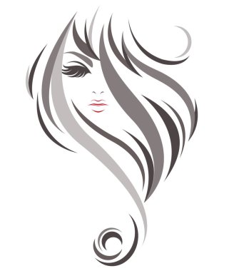 Kadınlar uzun saç stili ikonu, beyaz arka planda logo kadınları