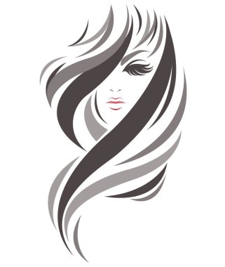 Kadınlar uzun saç stili ikonu, beyaz arka planda logo kadınları