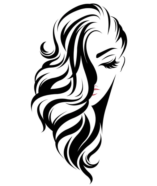 Women Long Hair Style Icon Logo Women White Background — Stock Vector