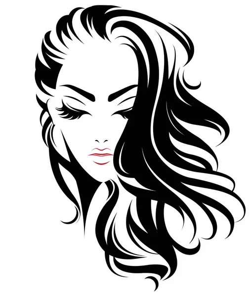 Women Long Hair Style Icon Logo Women White Background — Stock Vector