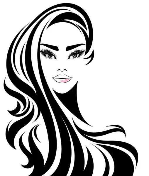 Mulheres Ícone Estilo Cabelo Longo Mulheres Logotipo Fundo Branco —  Vetores de Stock