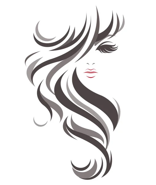 女性长发图标 白色背景的女性标志 — 图库矢量图片