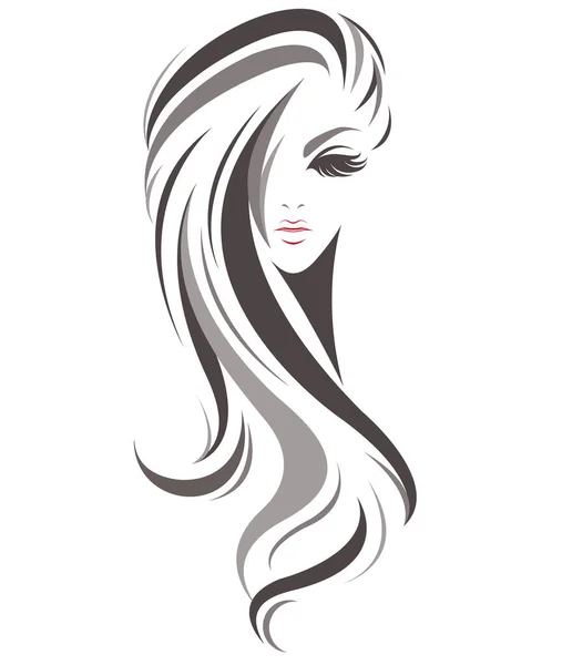 Donne Icona Stile Capelli Lunghi Logo Donne Sfondo Bianco — Vettoriale Stock