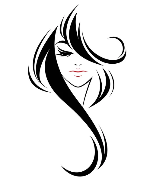 Women Long Hair Style Icon Logo Women White Background — Stock Vector