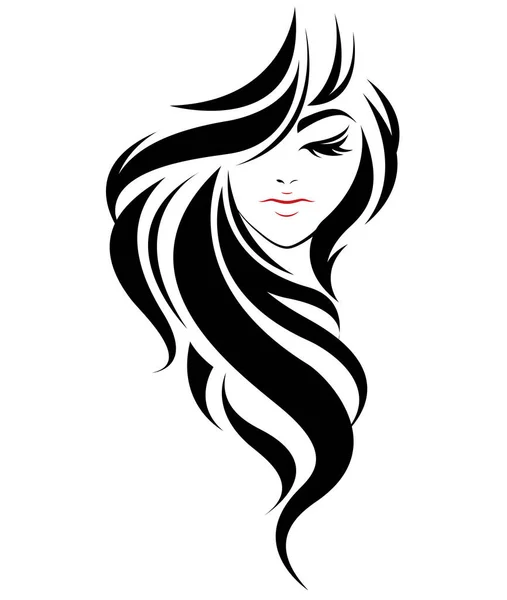 女性のロングヘアスタイルのアイコン白い背景のロゴの女性 — ストックベクタ