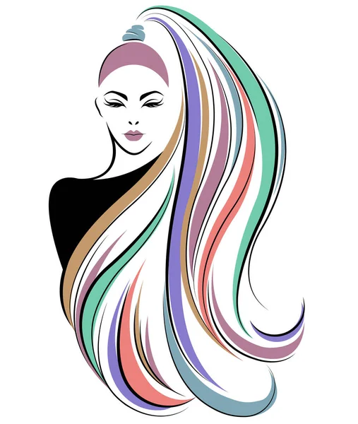 Femme Longue Icône Style Cheveux Logo Femmes Visage Sur Fond — Image vectorielle