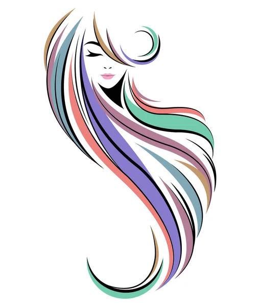 Ženy Dlouhé Vlasy Styl Ikona Logo Ženy Tvář Bílém Pozadí — Stockový vektor