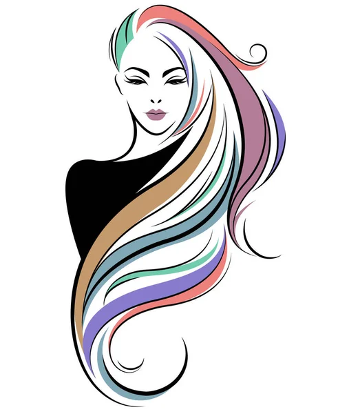 Femme Longue Icône Style Cheveux Logo Femmes Visage Sur Fond — Image vectorielle