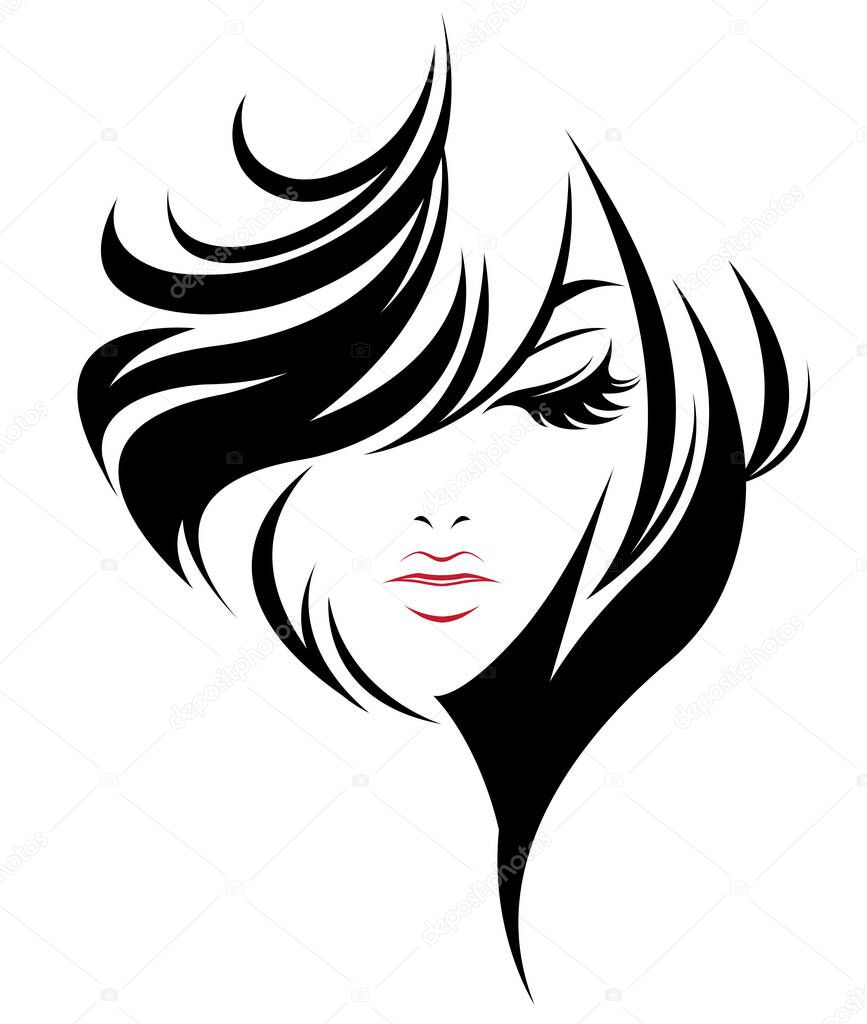 women short hair style icon, logo women on white background