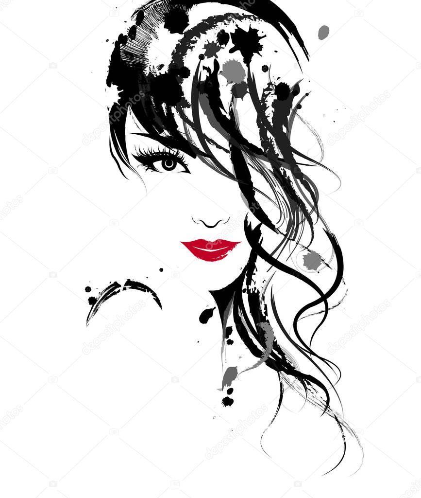 Beautiful women, logo women face makeup on white background, vector