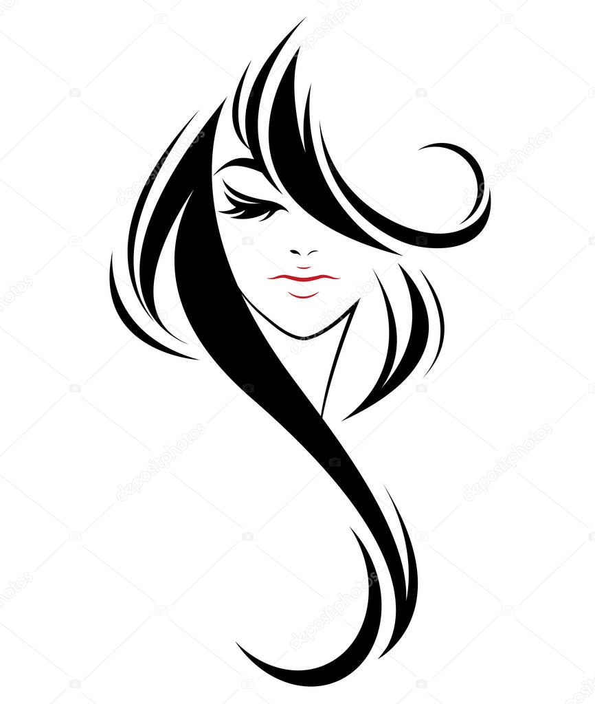 women long hair style icon, logo women on white background