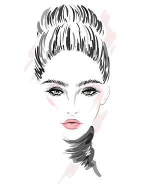 Güzel kadınlar, logo kadınları beyaz arka planda makyajla karşı karşıya.