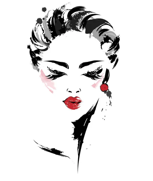 Mulheres Bonitas Logotipo Mulheres Rosto Maquiagem Fundo Branco Vetor —  Vetores de Stock