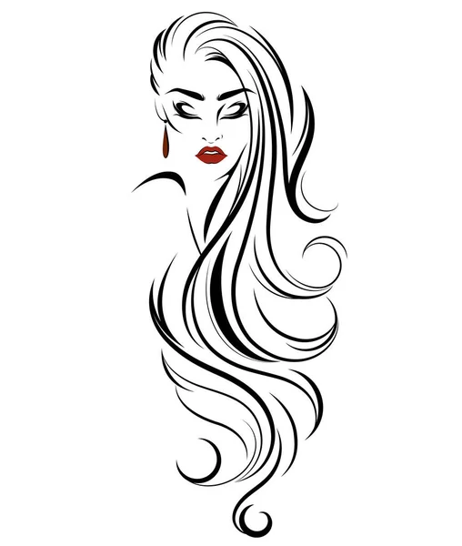 Women Long Hair Style Icon Logo Women White Background — Stock Vector