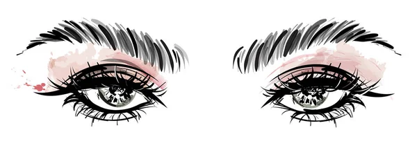 Illustration Maquillage Des Yeux Front Sur Fond Blanc — Image vectorielle