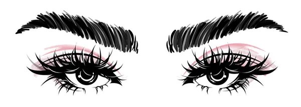 Illustration Maquillage Des Yeux Front Sur Fond Blanc — Image vectorielle