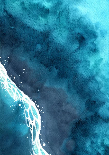 Ocean Wave Aquarell Auf Draufsicht Hand Malerei Hintergrund Für Die — Stockfoto