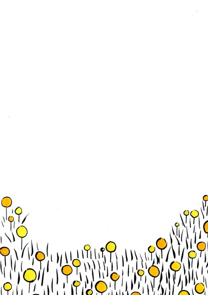 Żółta Trawa Kwiat Akwarela Rysunek Atramentu Białym Tle Papieru — Zdjęcie stockowe