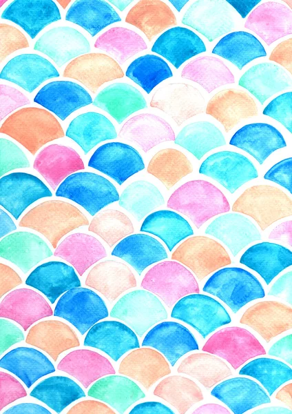 Abstract fish scale or ocean wave pastel texture background watercolor hand painting.