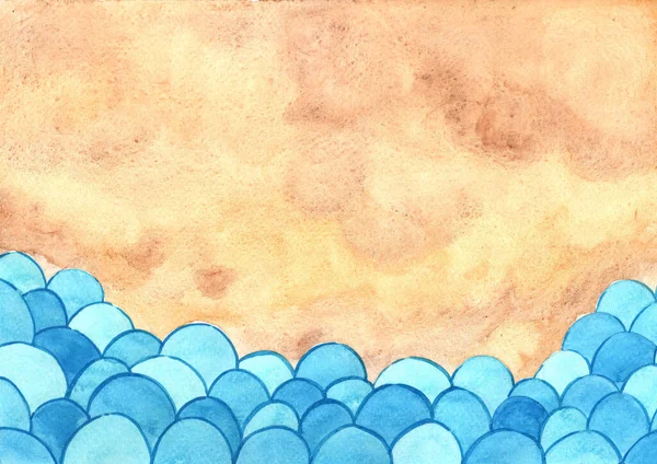 Ocean Hullám Homok Akvarell Háttér Dekoráció Nyári Nyaralás Események — Stock Fotó