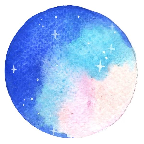 Night Sky Glitter Star Circle Shape Frame Watercolor Background — Stock Photo, Image