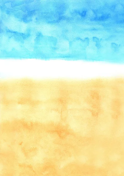 Absztrakt Óceán Homokos Strand Akvarell Kézfestés Háttér — Stock Fotó