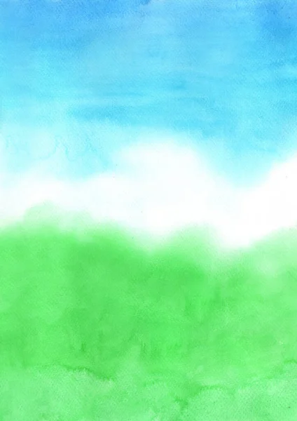 Abstrait Herbe Verte Ciel Bleu Aquarelle Peinture Main Fond Pour — Photo