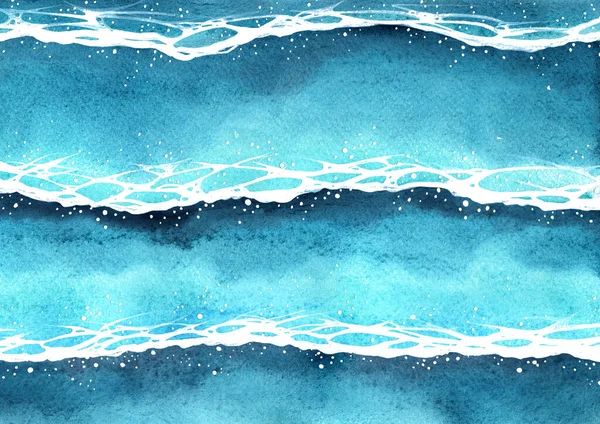 Ocean Wave Aquarell Auf Draufsicht Hand Malerei Hintergrund Für Die — Stockfoto