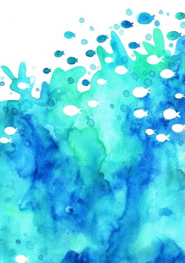 Yaz etkinliklerinde süslemek için okyanus suyunu balık suluboya el boyalarıyla süslemek..