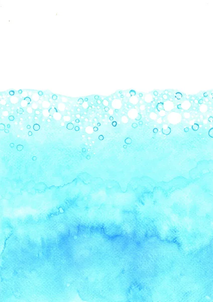 夏の装飾のための抽象的な海の青いバブル水彩手の絵付けの背景 — ストック写真