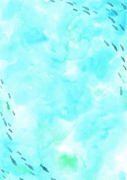 School Fish Swimming Sea Watercolor Hand Painting Background Decoration Summer — Stock Photo, Image