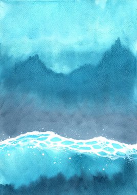 Ocean wave watercolor on top view hand painting background for decoration on summer holiday season. clipart