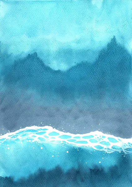 Aquarelle Ocean Wave Sur Fond Peinture Main Vue Dessus Pour — Photo