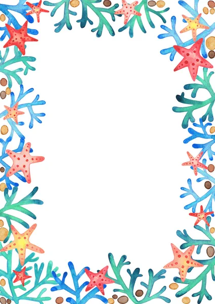 Zeester Koraalrif Aquarel Hand Schilderen Witte Achtergrond Voor Decoratie Zomervakantie — Stockfoto