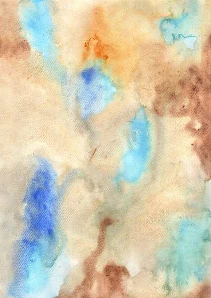 Abstract Brown Blue Brush Stroke Watercolor Hand Painting Background Decoration — Stock Photo, Image