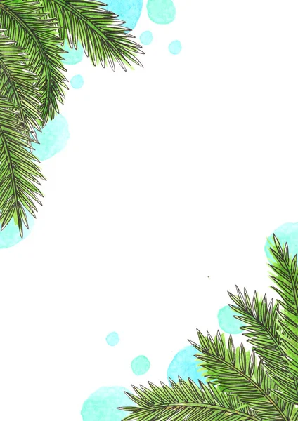 Kokosnussblätter Mit Einem Tropfen Aquarell Handmalerei Auf Weißem Hintergrund Zur — Stockfoto