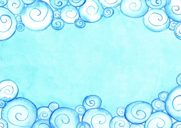 Wolkenrand Und Blauer Himmel Aquarell Handmalerei Chinesischen Kunststil — Stockfoto