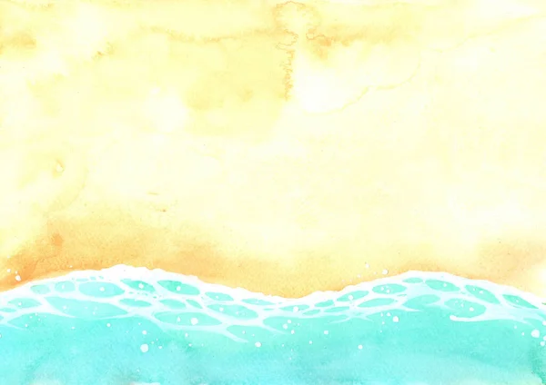 Ocean Wave Top Ansicht Küstenstrand Aquarell Hand Malerei Hintergrund Für — Stockfoto
