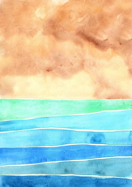 Abstract Oceaan Zand Strand Aquarel Hand Schilderen Achtergrond Voor Decoratie — Stockfoto