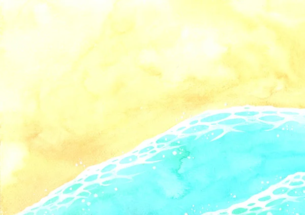 Океанічна Хвиля Зверху Прибережному Пляжі Акварельний Фарбувальний Фон Прикраси Літній — стокове фото