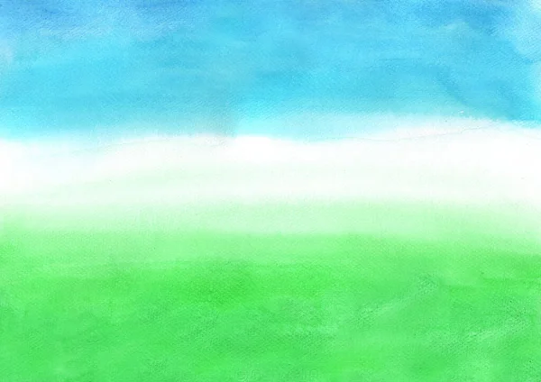 Abstrait Herbe Verte Ciel Bleu Aquarelle Peinture Main Fond Pour — Photo