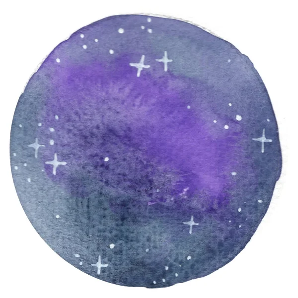 Nacht Hemel Met Glitter Ster Cirkel Vorm Frame Aquarel Achtergrond — Stockfoto