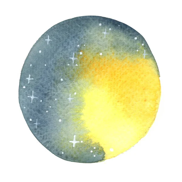 Cielo Nocturno Con Brillo Estrella Círculo Forma Marco Acuarela Fondo — Foto de Stock