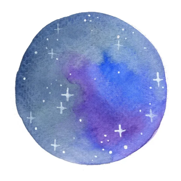 Nachthimmel Mit Glitzernden Sternkreisförmigen Rahmen Aquarell Hintergrund — Stockfoto