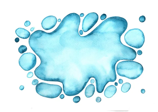 Blue Marine Water Drop Splash Withe Background Watercolor Hand Painting — Stock Photo, Image